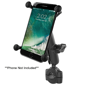 RAM MOUNT RAM TORQUE 3/4", 1" DIAMETER HANDLEBAR/RAIL BASE WITH 1" BALL, MEDIUM ARM AND X-GRIP f/LARGER PHONES