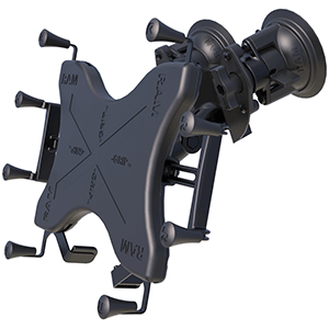 RAM MOUNT DUAL ARTICULATING SUCTION CUP W/MEDIUM LENGTH DOUBLE SOCKET ARM & UNIVERSAL X-GRIP CRADLE F/12" LARGE TABLETS