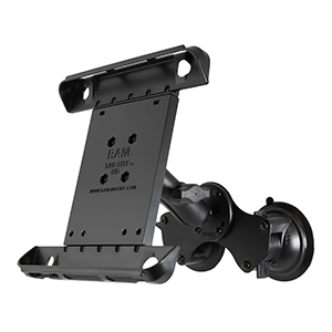 RAM MOUNT DOUBLE TWIST-LOCK SUCTION CUP MOUNT W/TAB-TITE UNIVERSAL SPRING LOADED CRADLE F/APPLE IPAD 1-4 W/OR W/O LIGHT DUTY CAS