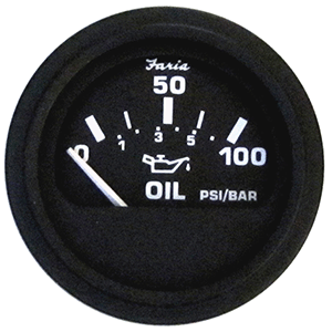 FARIA EURO BLACK 2" OIL PRESSURE GAUGE (100 PSI)