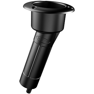 MATE SERIES PLASTIC 15-DEG ROD & CUP HOLDER, DRAIN, ROUND TOP, BLACK