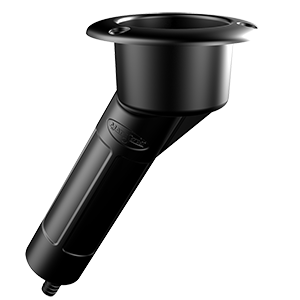 MATE SERIES PLASTIC 30-DEG ROD & CUP HOLDER, DRAIN, ROUND TOP, BLACK