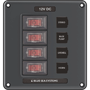 BLUE SEA 4320 CIRCUIT BREAKER SWITCH PANEL 4 POSITION, GRAY