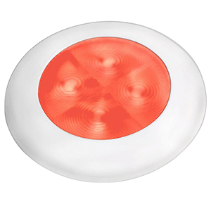 HELLA MARINE RED LED ROUND COURTESY LAMP, WHITE BEZEL, 24V