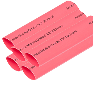 ANCOR HEAT SHRINK TUBING 1/2" X 6", RED, 5 PIECES