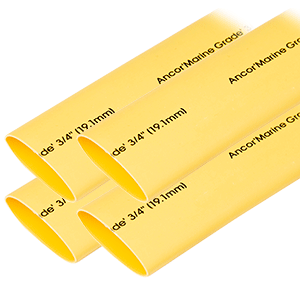 ANCOR HEAT SHRINK TUBING 3/4" X 6", YELLOW, 4 PIECES
