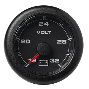 VERATRON 52MM (2-1/16") OCEANLINK BATTERY VOLTAGE GAUGE, 16 TO 32V, BLACK DIAL & BEZEL