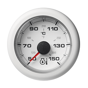 VERATRON 52MM (2-1/16") OCEANLINK ENGINE OIL TEMPERATURE 150-DEGC/300-DEGF, WHITE DIAL & BEZEL