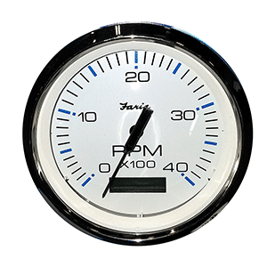 FARIA CHESAPEAKE WHITE SS 4" TACHOMETER W/HOURMETER (4000 RPM) (DIESEL) (MECH. TAKEOFF & VAR. RATIO ALT)
