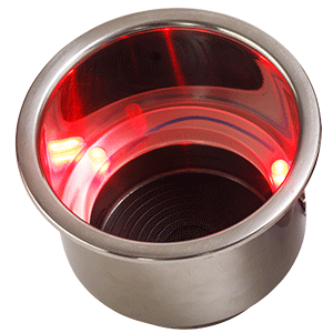 SEA DOG LED FLUSH MOUNT COMBO DRINK HOLDER W/DRAIN FITTING, RED LED
