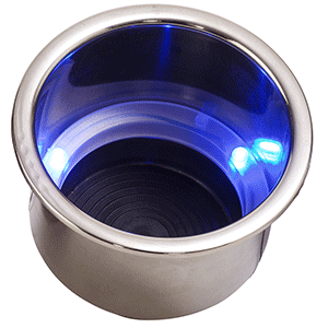 SEA DOG LED FLUSH MOUNT COMBO DRINK HOLDER W/DRAIN FITTING, BLUE LED