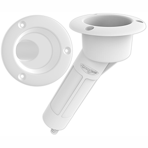 MATE SERIES PLASTIC 30-DEG ROD & CUP HOLDER, DRAIN, ROUND TOP, WHITE