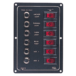 SEA DOG ALUMINUM CIRCUIT BREAKER PANEL, 6 CIRCUIT