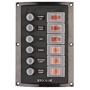 SEA DOG SPLASH GUARD CIRCUIT BREAKER PANEL, 6 CIRCUIT