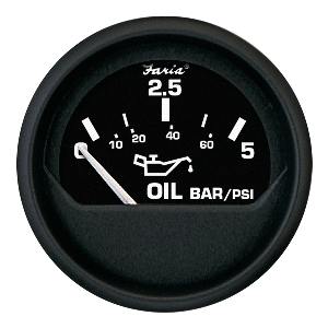 FARIA EURO BLACK 2" OIL PRESSURE GAUGE, METRIC (5 BAR)