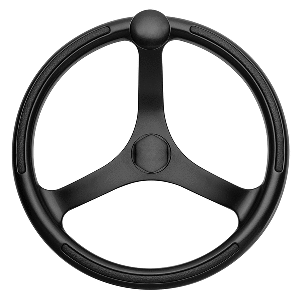 SCHMITT MARINE PRIMUS WHEEL 13.5" BLACK 3/4" TAPERED SHAFT W/KNOB FINGER GRIPS, BLACK POWDER COAT