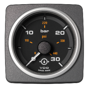 VERATRON 52 MM (2-1/16") ACQUALINK TRANSMISSION OIL PRESSURE 30 BAR/440 PSI, BLACK DIAL & BEZEL