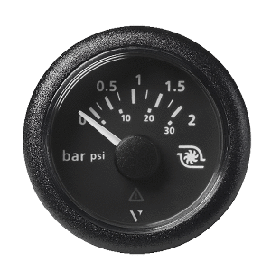 VERATRON 52MM (2-1/16") VIEWLINE BOOST PRESSURE GAUGE 2 BAR/30 PSI, BLACK DIAL & ROUND BEZEL