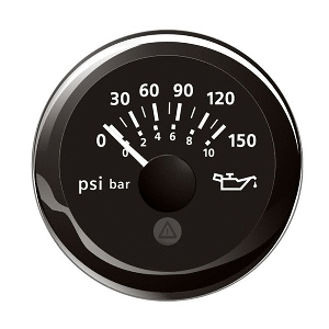 VERATRON 52MM (2-1/16") VIEWLINE OIL PRESSURE INDICATOR 0 TO 150 PSI, BLACK DIAL & ROUND BEZEL