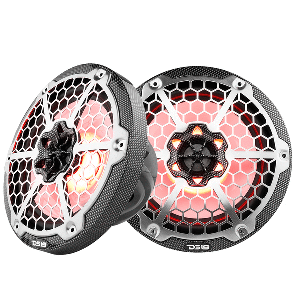 DS18 HYDRO 8" 2-WAY MARINE SPEAKERS W/RGB LED LIGHTS, 125W RMS, 4-OHM, BLACK CARBON FIBER