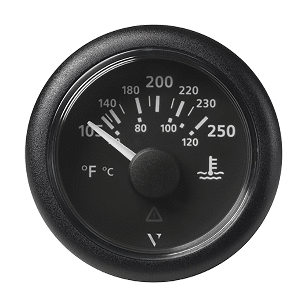 VERATRON 52MM (2-1/16") VIEWLINE WATER TEMPERATURE GAUGE, 100-250-DEGF, BLACK DIAL & BEZEL