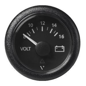 VERATRON 52 MM (2-1/16") VIEWLINE VOLTMETER, 8 TO16V, BLACK DIAL & BEZEL