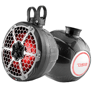 DS18 HYDRO 8" COMPACT WAKEBOARD POD TOWER W/RGB LIGHT, 375W, BLACK CARBON FIBER