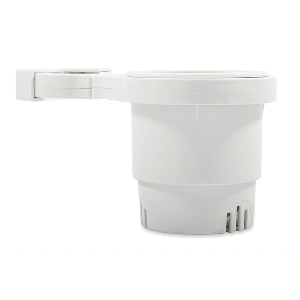CAMCO CLAMP-ON RAIL MOUNTED CUP HOLDER, LARGE f/UP TO 2" RAIL, WHITE