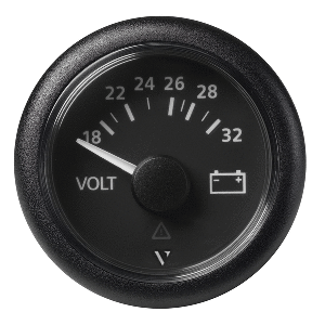 VERATRON 52MM (2-1/16") VIEWLINE VOLTMETER 18-32V, BLACK DIAL & BEZEL