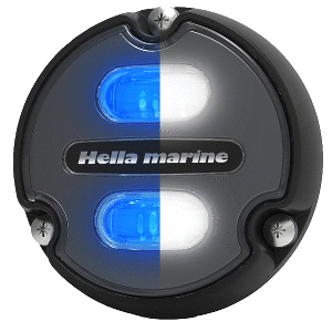 HELLA MARINE APELO A1 BLUE WHITE UNDERWATER LIGHT, 1800 LUMENS, BLACK HOUSING, CHARCOAL LENS