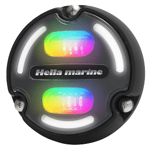 HELLA MARINE A2 RGB UNDERWATER LIGHT, 3000 LUMENS, BLACK HOUSING, CHARCOAL LENS W/EDGE LIGHT