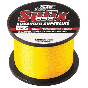 SUFIX 832 ADVANCED SUPERLINE BRAID, 10LB, HI-VIS YELLOW, 1200 YDS