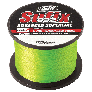 SUFIX 832 ADVANCED SUPERLINE BRAID, 30LB, NEON LIME, 1200 YDS