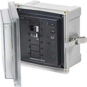 BLUE SEA 3121, SMS PANEL ENCLOSURE W/ELCI (16A) & 3 BLANKS, 230V AC