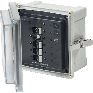 BLUE SEA 3128, SMS PANEL ENCLOSURE W/ELCI (30A) & 3 BRANCH (15A), 120V AC