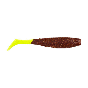 BERKLEY GULP! SALTWATER PADDLESHAD, 4", ROOT BEER GOLD/CHARTREUSE