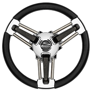 SCHMITT MARINE BURANO WHEEL 14" 3/4" TAPERED SHAFT BLACK POLYURETHANE W/STAINLESS SPOKE INCLUDES CENTER CAP/NUT