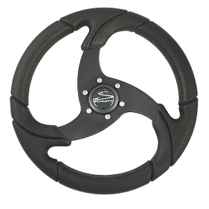 SCHMITT MARINE FOLLETTO 14.2" WHEEL, BLACK POLISHED POLYURETHANE, 3/4" TAPERED SHAFT W/BLACK CENTER CAP