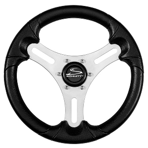 SCHMITT MARINE TORCELLO LITE 13" WHEEL, BLACK POLYURETHANE WHEEL W/SILVER SPOKES & BLACK CAP- 3/4" TAPERED SHAFT