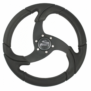 SCHMITT MARINE FOLLETTO 14.2" WHEEL, BLACK POLYURETHANE, 3/4" TAPERED SHAFT W/BLACK CENTER CAP