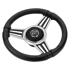 SCHMITT MARINE PU30 14" WHEEL, CHROME CAP & SPOKE INSERTS, BLACK SPOKES, 3/4" TAPERED SHAFT