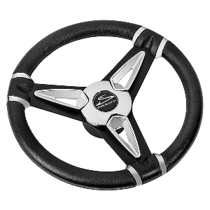 SCHMITT MARINE PU50 14" WHEEL, CHROME CAP & SPOKE INSERTS, BLACK SPOKES, 3/4" TAPERED SHAFT
