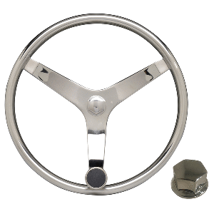 UFLEX, V46, 13.5" STAINLESS STEEL STEERING WHEEL W/SPEED KNOB & CHROME NUT