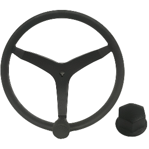 UFLEX, V46, 13.5" STAINLESS STEEL STEERING WHEEL W/SPEED KNOB & CHROME NUT, BLACK