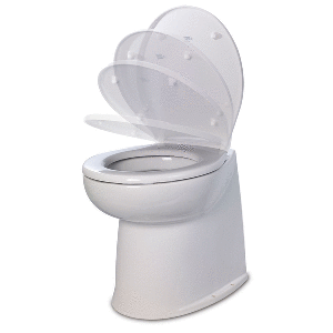 JABSCO DELUXE FLUSH 14" STRAIGHT BACK 12V FRESHWATER ELECTRIC MARINE TOILET W/SOLENOID VALVE & SOFT CLOSE LID