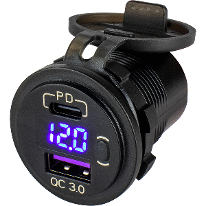 SEA DOG ROUND USB & USB-C POWER SOCKET W/HIDDEN VOLTMETER