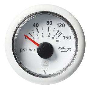 VERATRON 52MM (2-1/16") VIEWLINE ENGINE OIL PRESSURE GAUGE, 150 PSI, WHITE DIAL & BEZEL