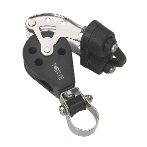 BARTON MARINE SIZE 3 STANCHION LEAD BLOCK, SINGLE W/BECKET & CAM CLEAT