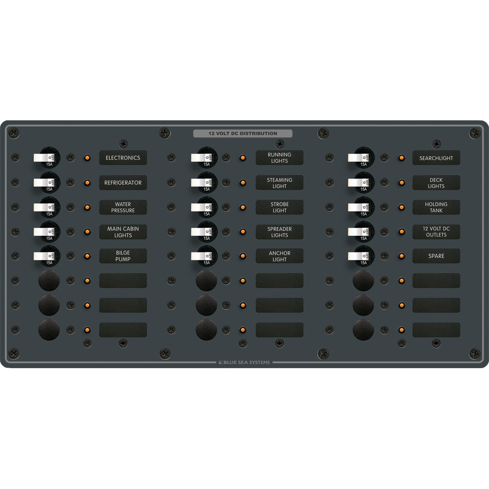 BLUE SEA 8264 TRADITIONAL METAL DC PANEL, 24 POSITIONS