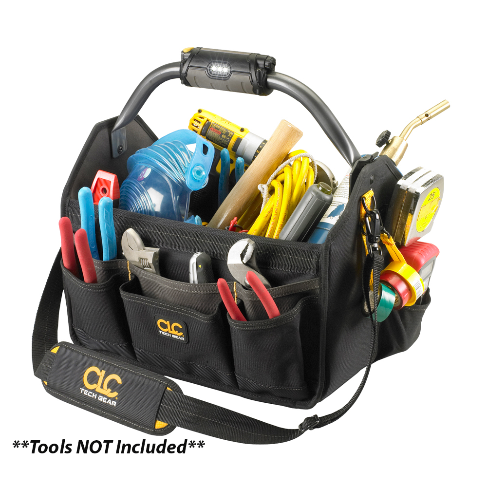 CLC L234 TECH GEAR LED LIGHTED HANDLE OPEN TOP TOOL CARRIER, 15"